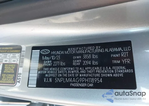 2023 Hyundai Elantra Sel z USA, uszkodzony, nr VIN 5NPLM4AG9PH118954